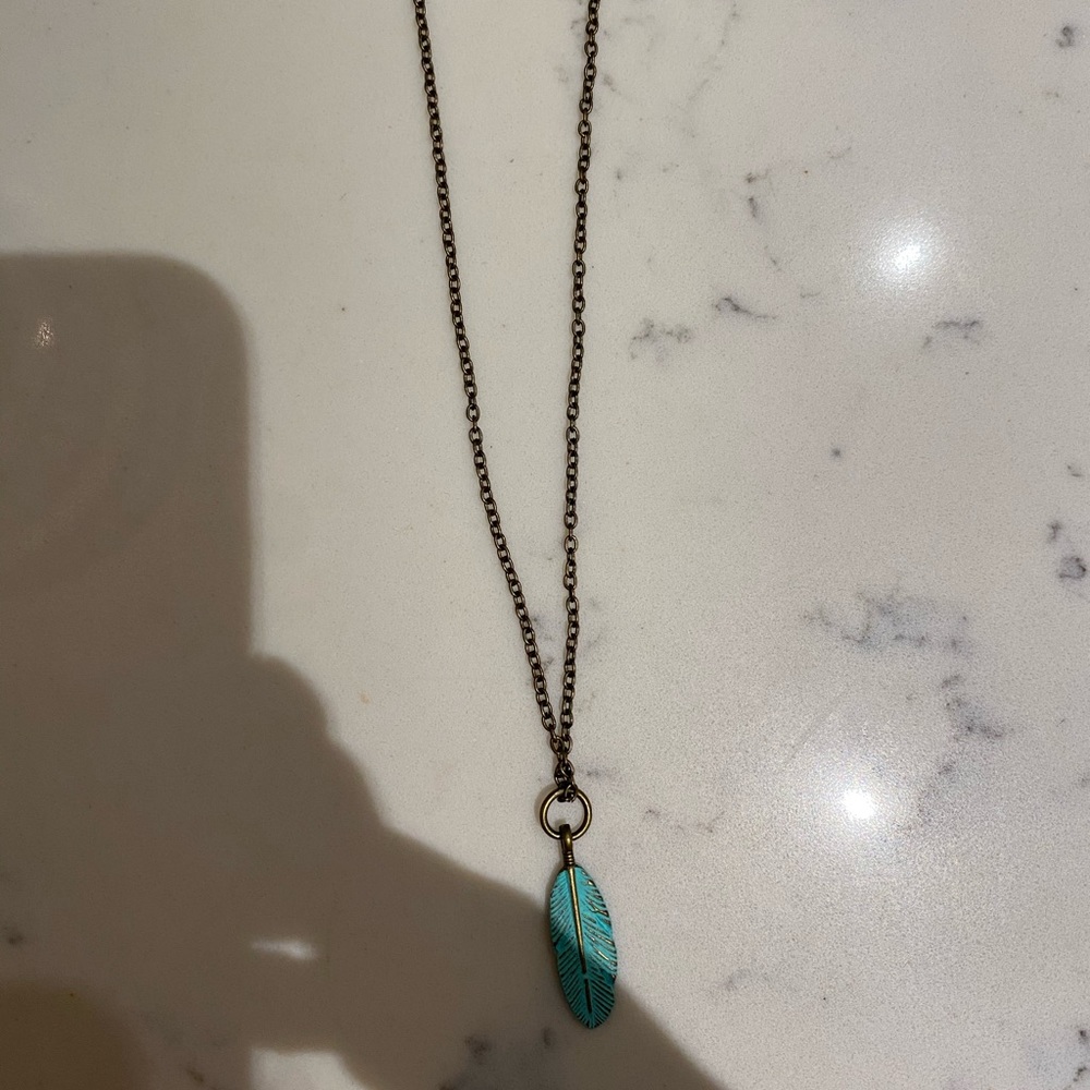rustic teal feather necklace